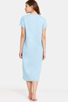 Rosaline Geo Blooms Knit Cotton Mid Length Nightdress - Airy Blue — thumbnail 3